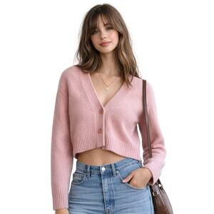 Aritzia Sunday Best Pink Cropped Cardigan Sweater | Soft Knit | Size S